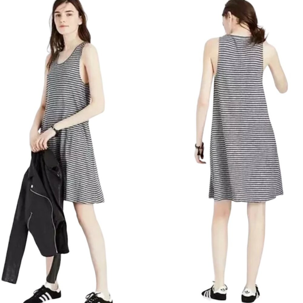 MADEWELL Highpoint Tank Dress, Gray Black Striped Soft Sleeveless Relaxed Boho S - Picture 1 of 15